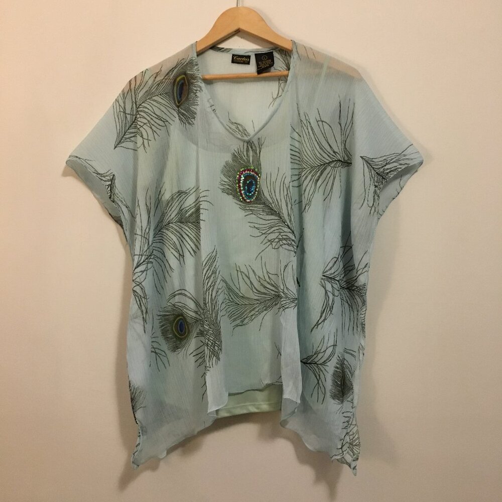 Cactus Peacock Art Deco Inspired Scallop Print Beach Cover Up